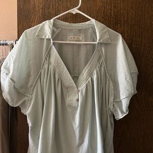 We The Free Seafoam Green  Puff Sleeve Blouse with Notched Collar